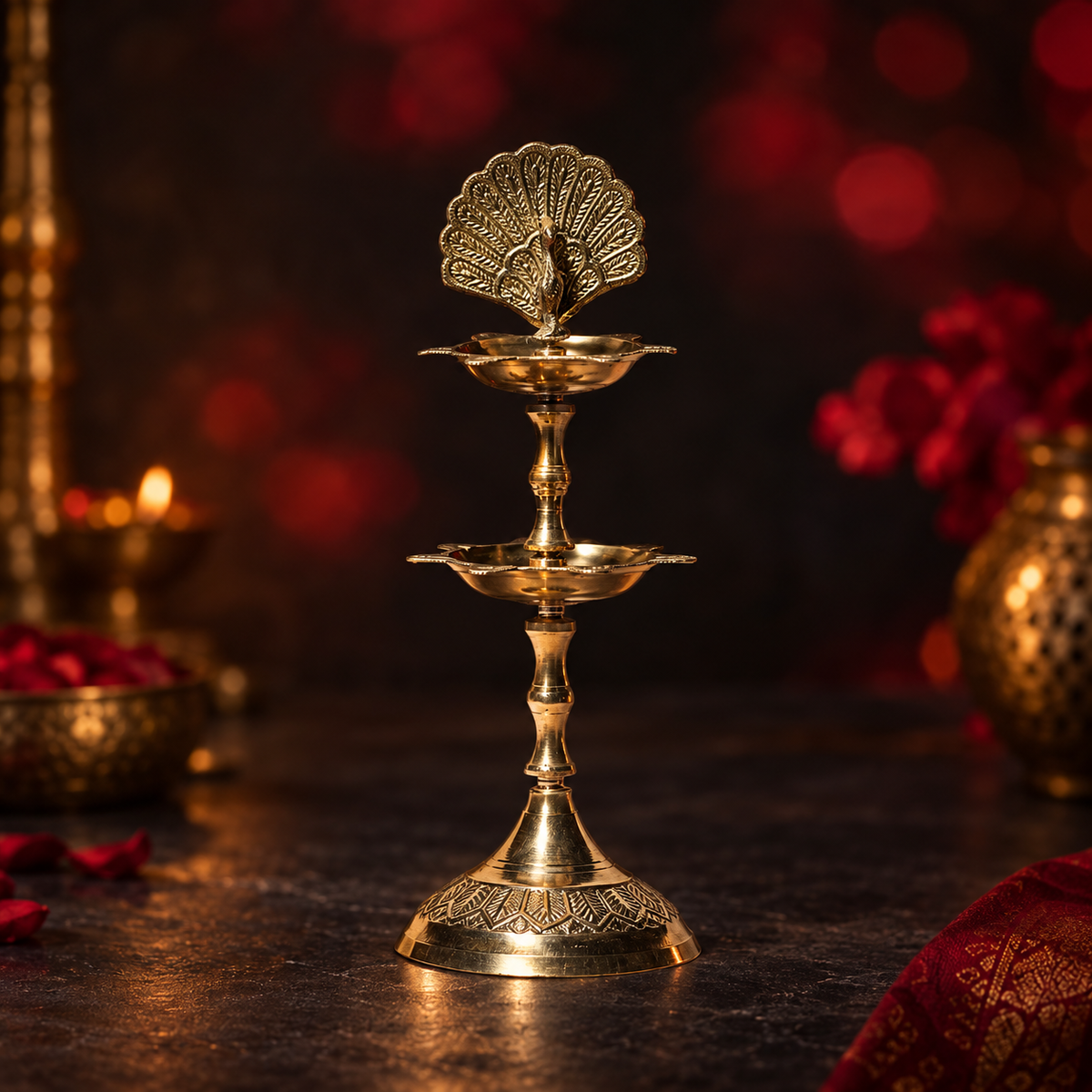 Peacock Diya With 2-Step Big