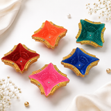 Handpainted Temple Square Terracotta Diya – Royal