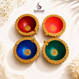 Handpainted Border Carved Terracotta Diya – Royal
