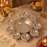 Peacock 4 Diya Flower Urli With Center Bowl