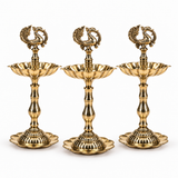 7 Inch Brass Peacock Lotus Diya On Stand