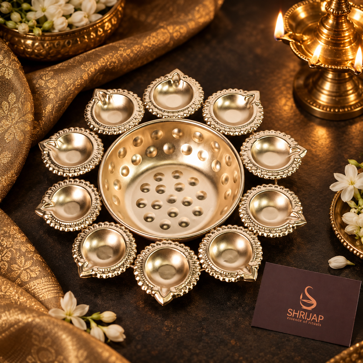 10 Diya Flower Urli With Center Bowl