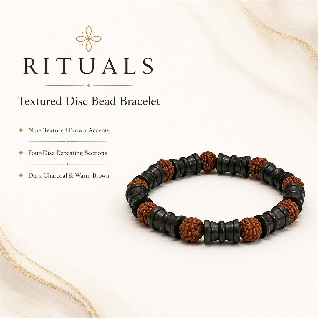 Natural Rudraksha with Black Damru Spacer Beads Bracelet – 8 MM