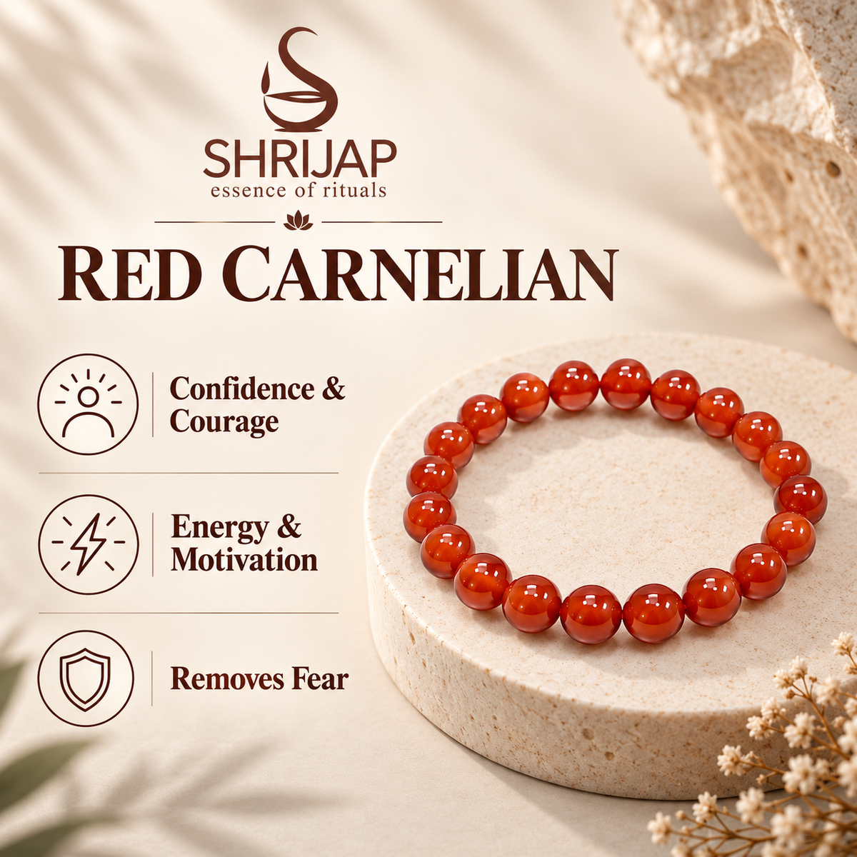 Natural Red Carnelian Bracelet – 8 MM