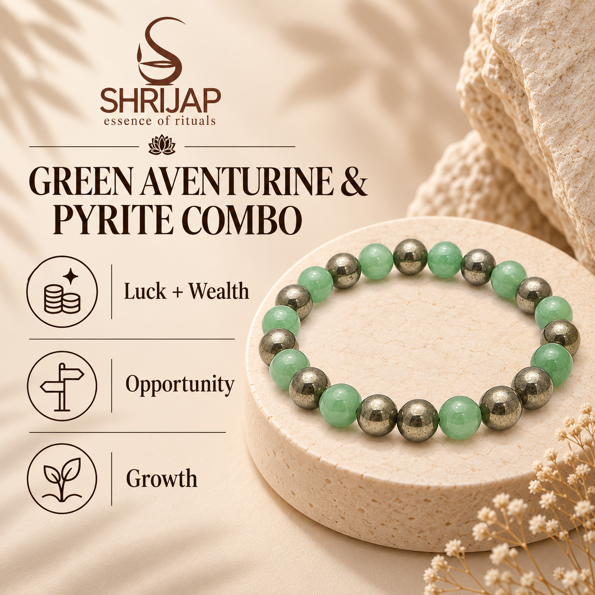 Green Aventurine & Pyrite Combination Bracelet – 8 MM