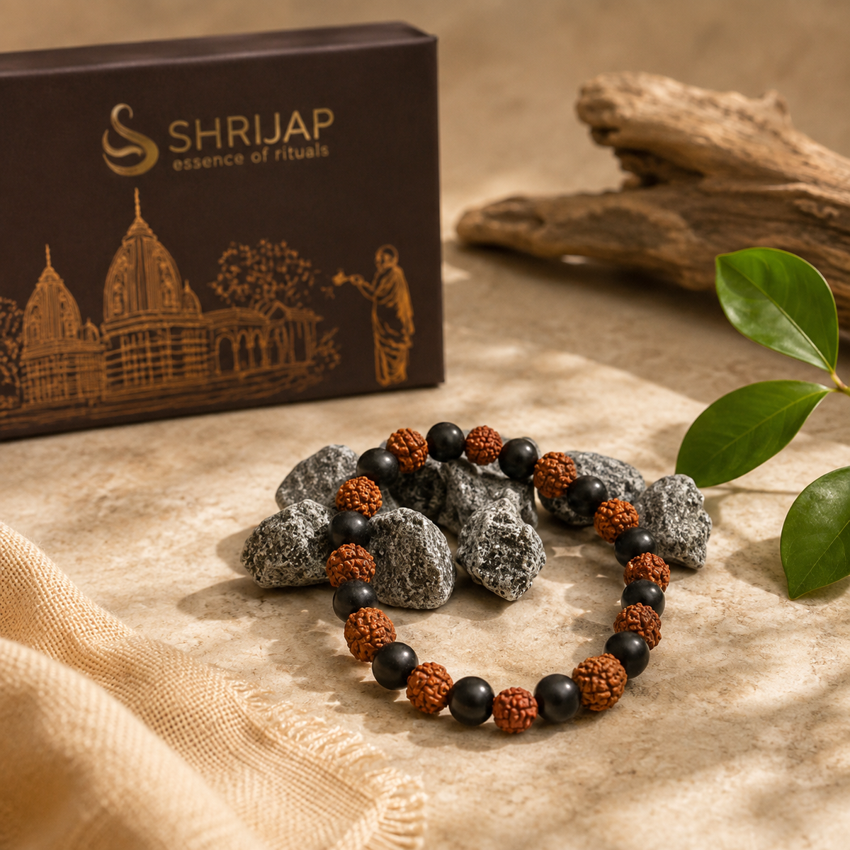 Natural Rudraksha with Karungali Wood Bracelet – 8 MM