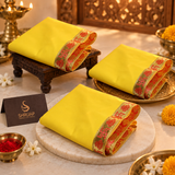 Yellow Velvet Puja Aasan with Golden Border – 20x30 Inch