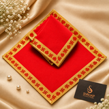 Red Velvet Puja Aasan with Golden Border – 12x12 Inch