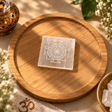 Selenite Square Plate – Shri Yantra Engraved