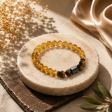Natural Citrine Tiger Eye Bracelet with Hematite