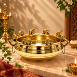 Elephant Brass Urli Bowl With Handle - Big