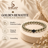 Golden Hematite Bracelet with Black Obsidian Accent – 8 MM