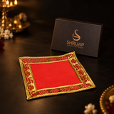 Red Velvet Puja Aasan with Golden Border – 5x5 Inch