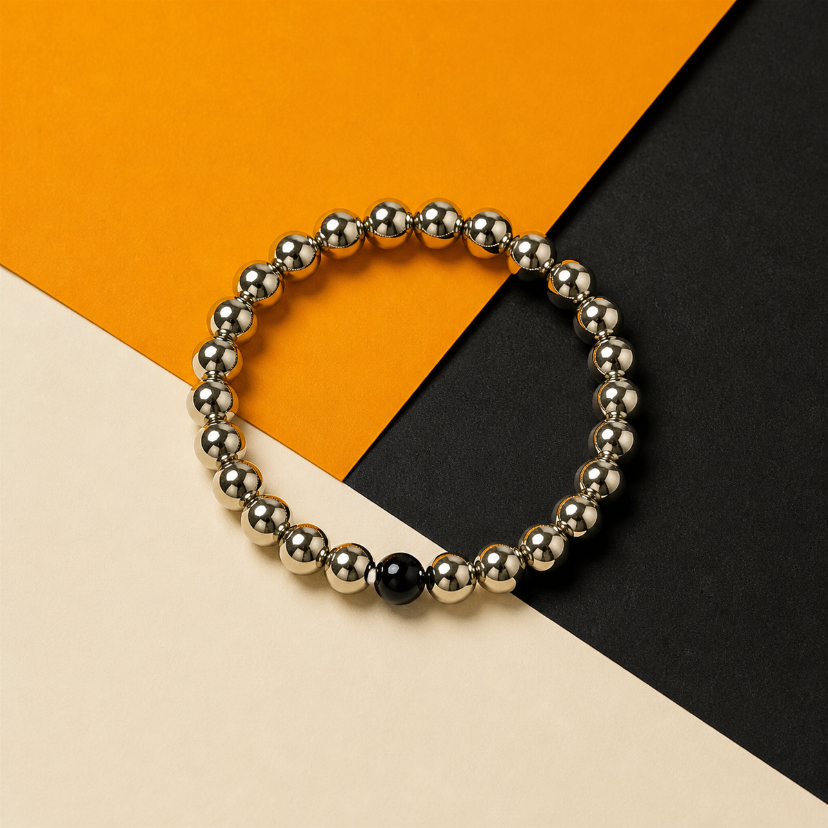 Golden Hematite Bracelet with Black Obsidian Accent – 8 MM