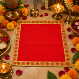 Red Velvet Puja Aasan with Golden Border – 15x15 Inch