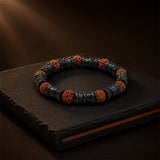 Natural Rudraksha with Black Damru Spacer Beads Bracelet – 8 MM