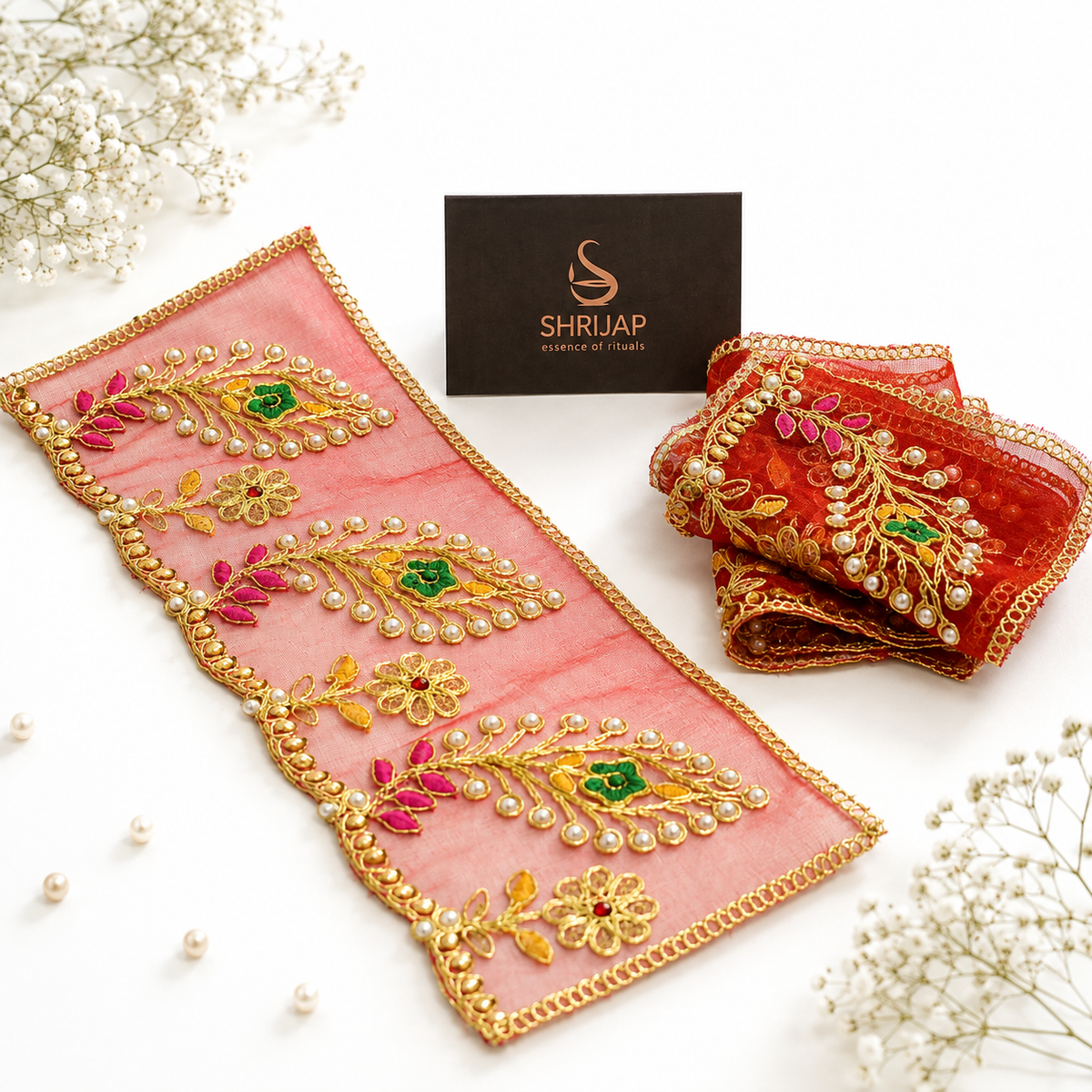 Royal Red Heavy Jari Embroidered Chunri with Pearl Work – 6 x15 Inch