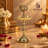 7 Inch Brass Peacock Lotus Diya On Stand