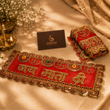 Royal Red Jai Mata Di Jari Embroidered with Swastik Work – 6x15 Inch