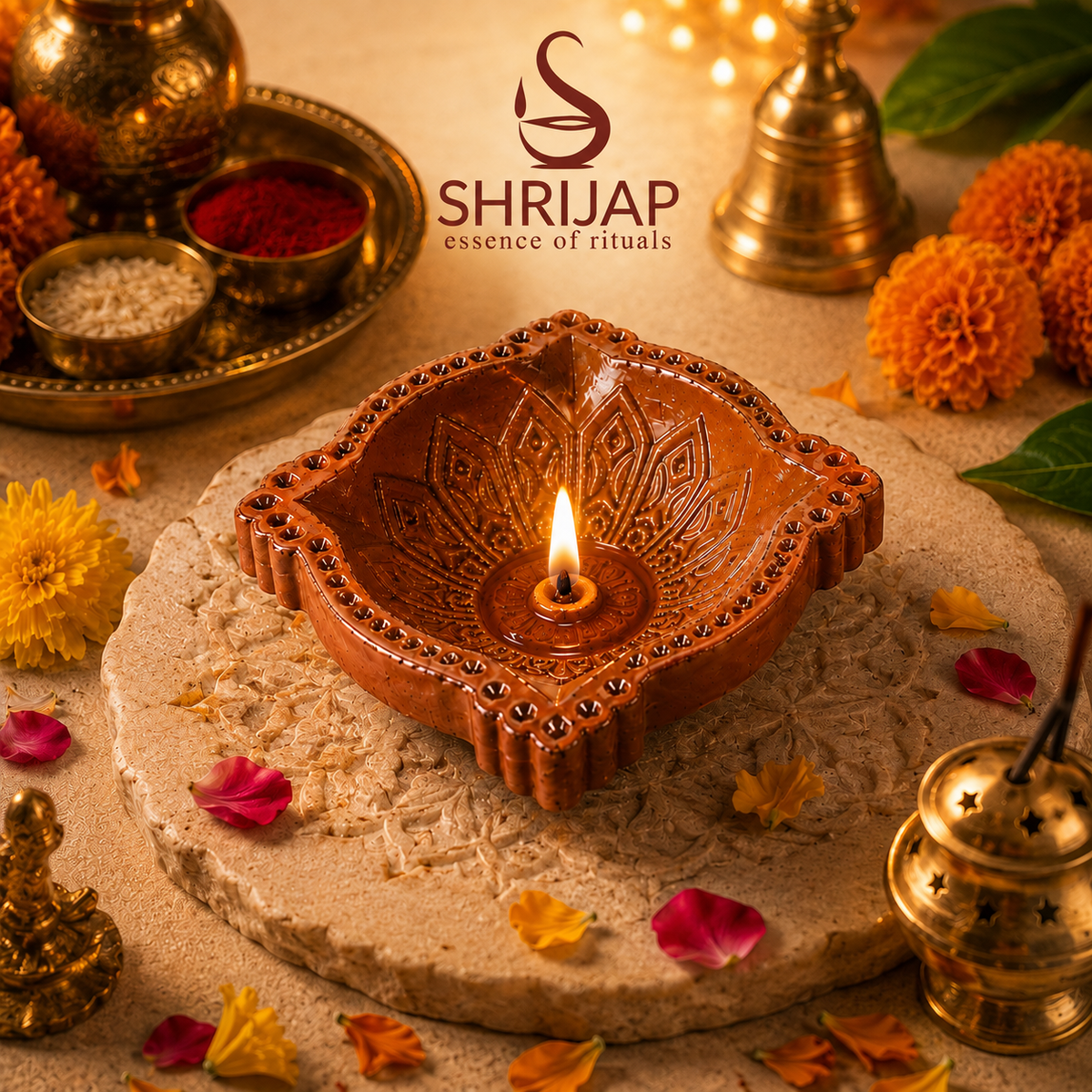 Mandala Square Terracotta Diya – Classic
