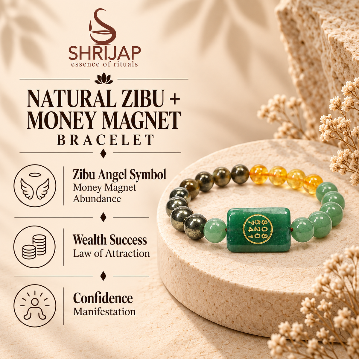 Natural Zibu + Money Magnet Bracelet – 10 MM