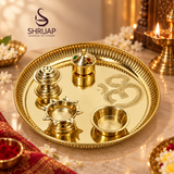 Om Engraved Pooja Thali With 5 Items