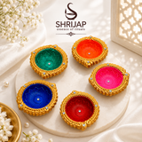 Handpainted Round Traditional Terracotta Diya – Royal
