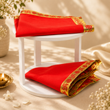 Red Velvet Puja Aasan with Golden Border – 18x18 Inch
