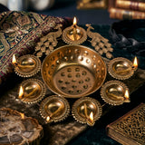 Peacock 7 Diya Flower Urli With Center Bowl