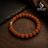 Natural 5 Mukhi Rudraksha Pyrite Guru Bead Bracelet – 8 MM