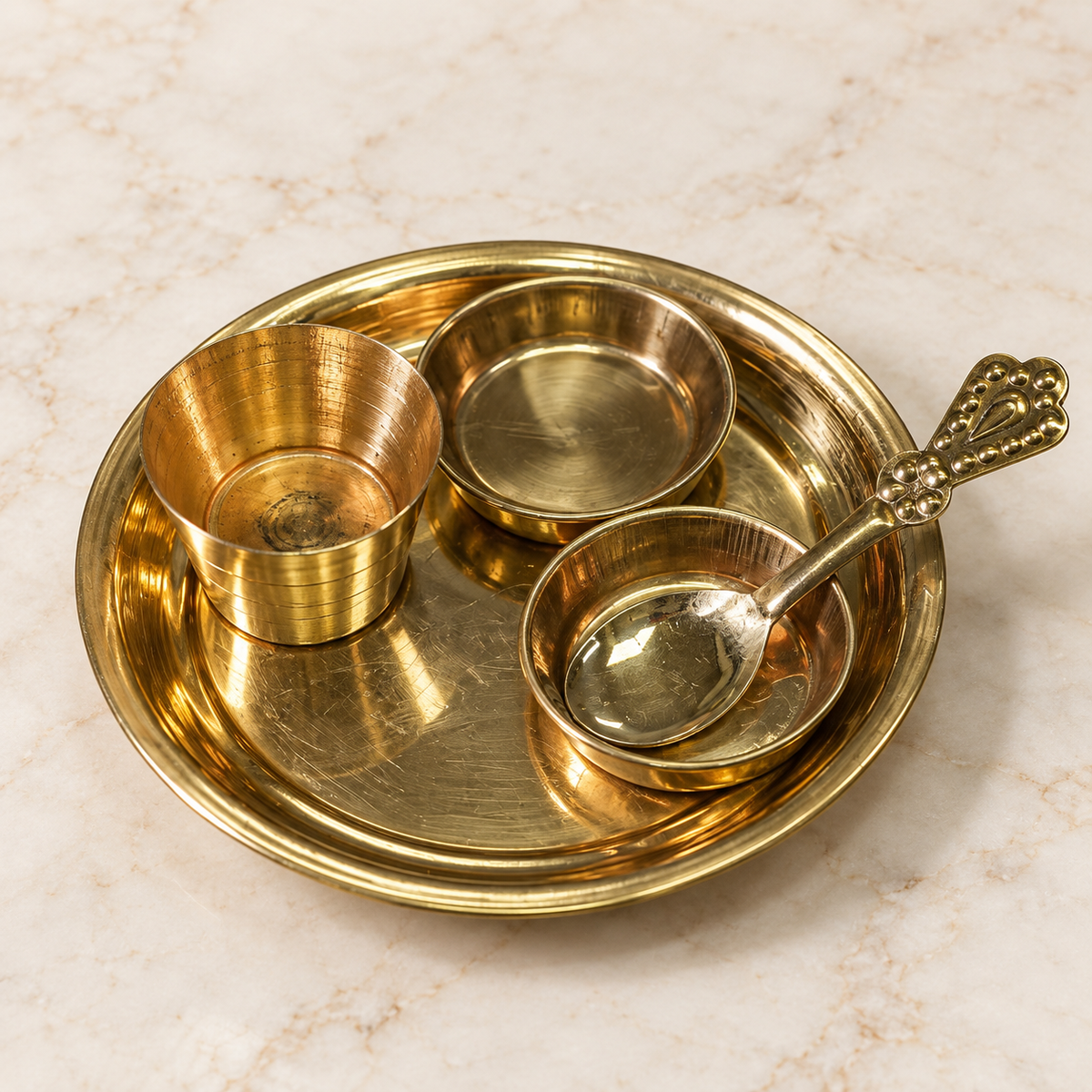 Brass Mini Pooja Thali Set 4 Inch