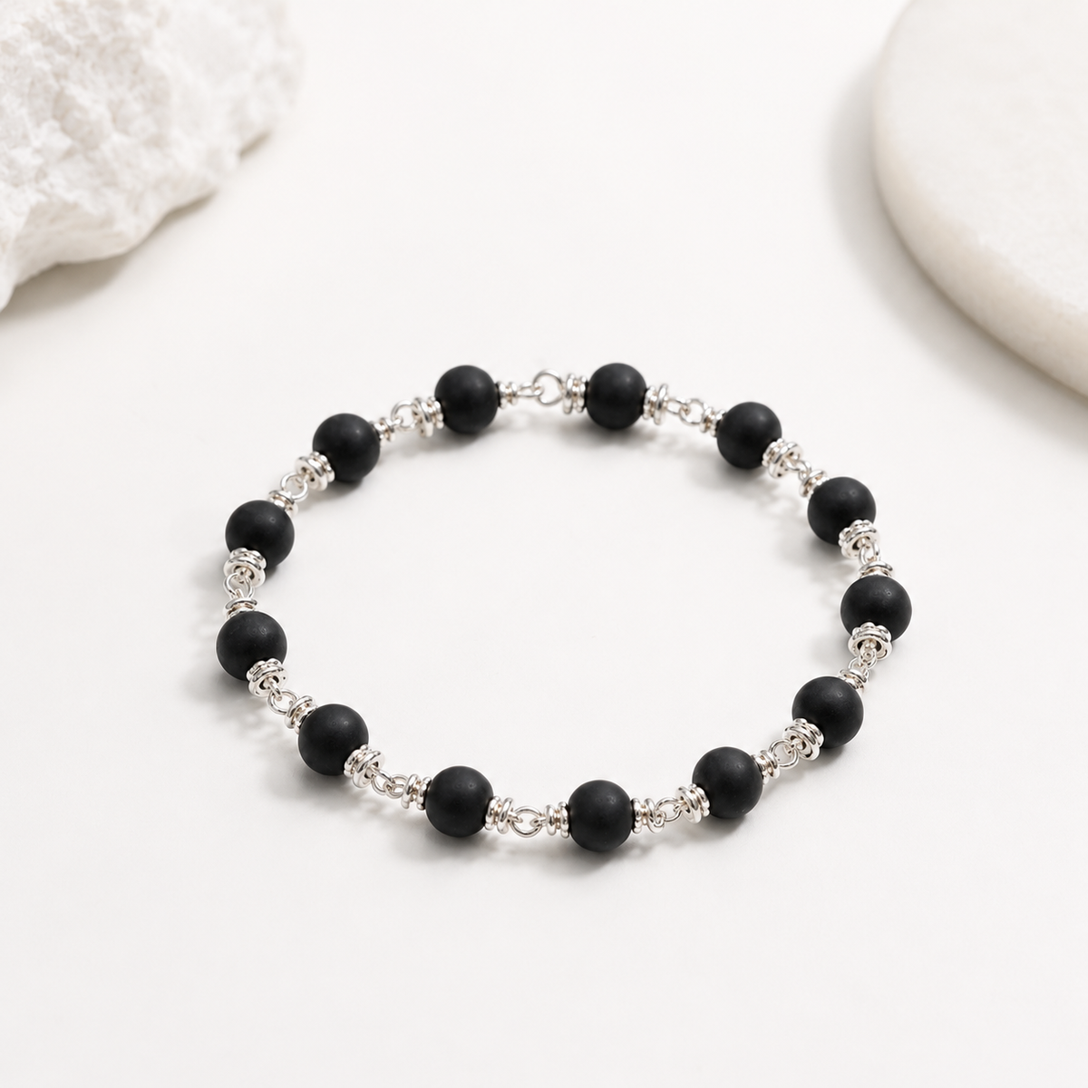 Natural Karungali Silver Plated Bracelet – 6 MM