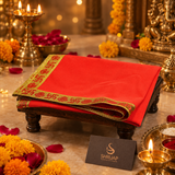 Red Velvet Puja Aasan with Golden Border – 20x30 Inch