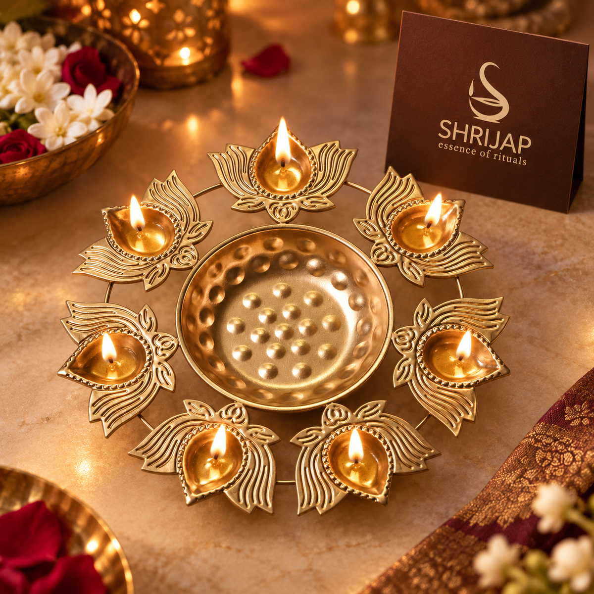 Lotus 7 Diya Urli With Center Bowl
