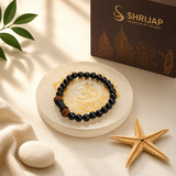 Natural Black Matte Karungali Wood Bracelet with Damru & Rudraksha Bead – 8 MM