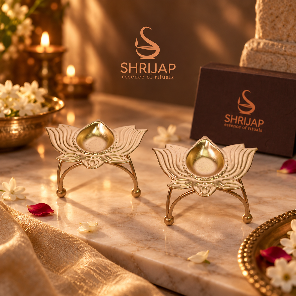 Tripod Lotus Brass Diya