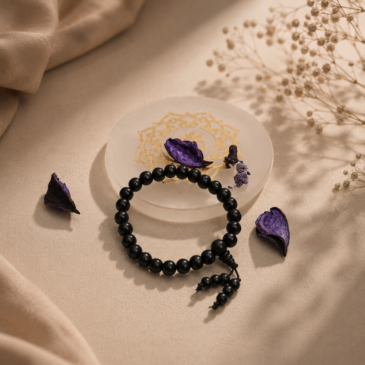Natural Black Matte Karungali Wood Bracelet with Latkan – 8 MM