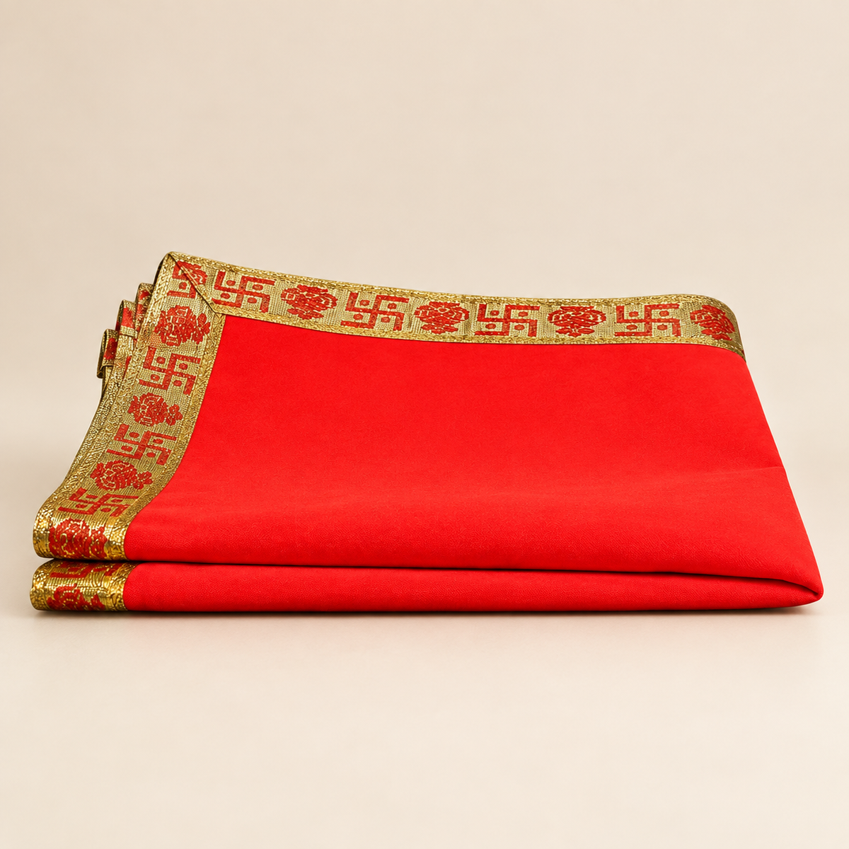 Red Velvet Puja Aasan with Golden Border – 20x20 Inch