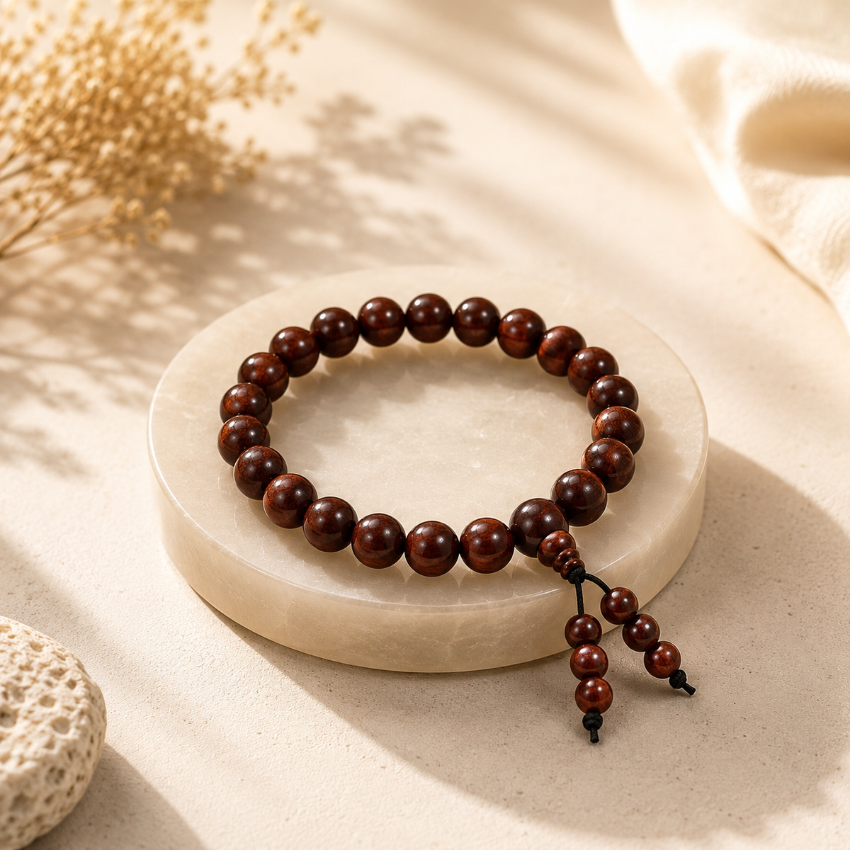 Natural Red Sandalwood Bracelet with Latkan – 8 MM