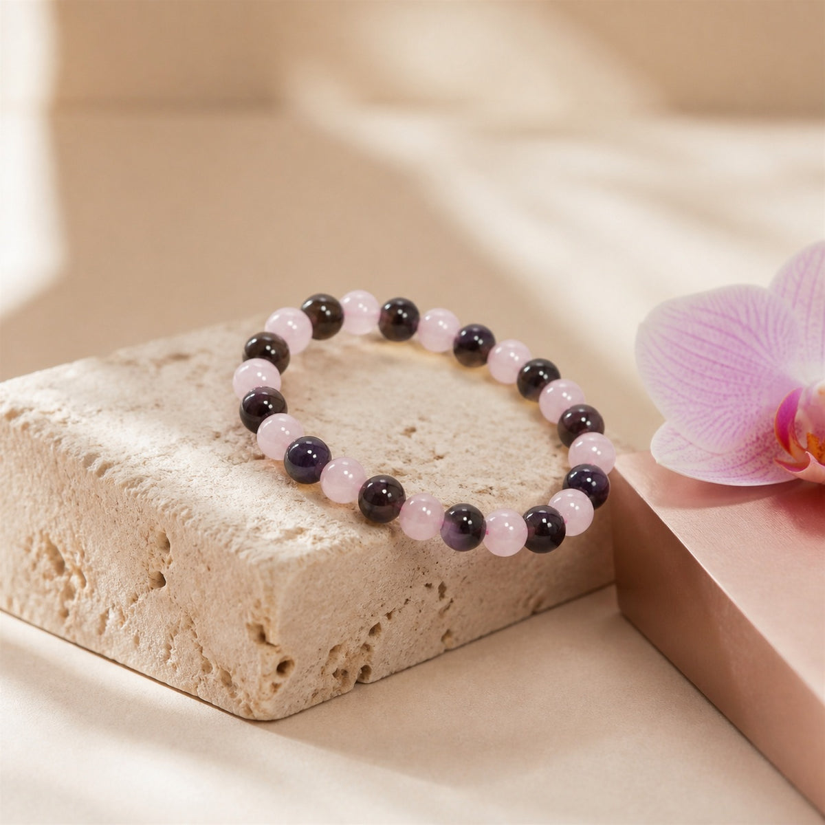 Rose Quartz & Amethyst Combination Bracelet – 8 MM