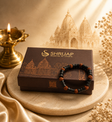 Natural Rudraksha with Black Damru Spacer Beads Bracelet – 8 MM