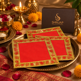 Red Velvet Puja Aasan with Golden Border – 5x5 Inch