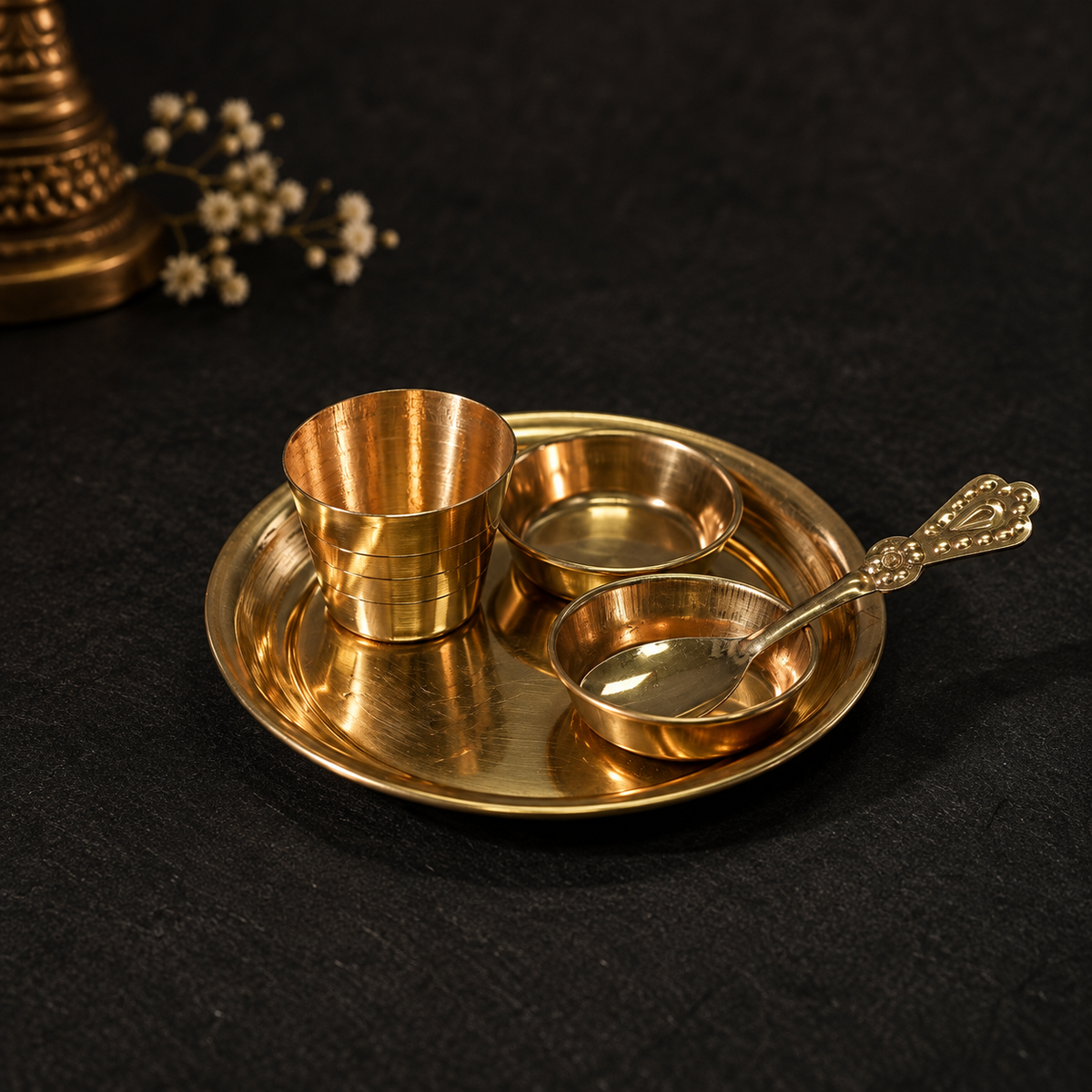 Brass Mini Pooja Thali Set 4 Inch