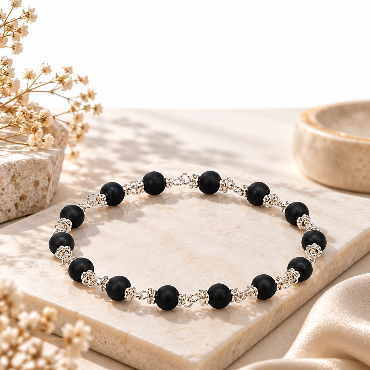 Natural Karungali Silver Plated Bracelet – 6 MM