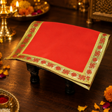 Red Velvet Puja Aasan with Golden Border – 10x15 Inch