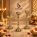 7 Inch Brass Peacock Lotus Diya On Stand