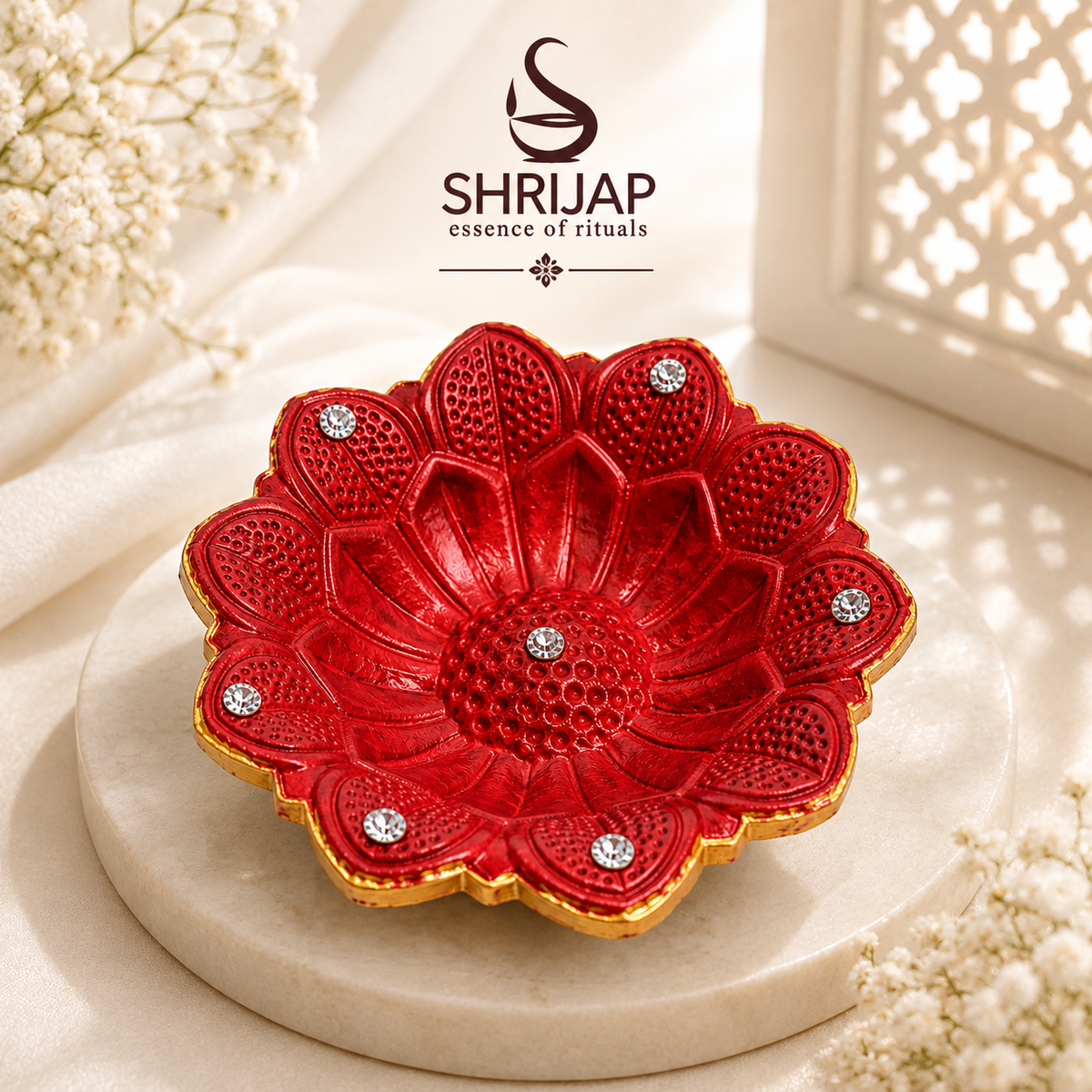 Handpainted Sunflower Carved Terracotta Diya – Royal