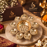 10 Diya Flower Urli With Center Bowl