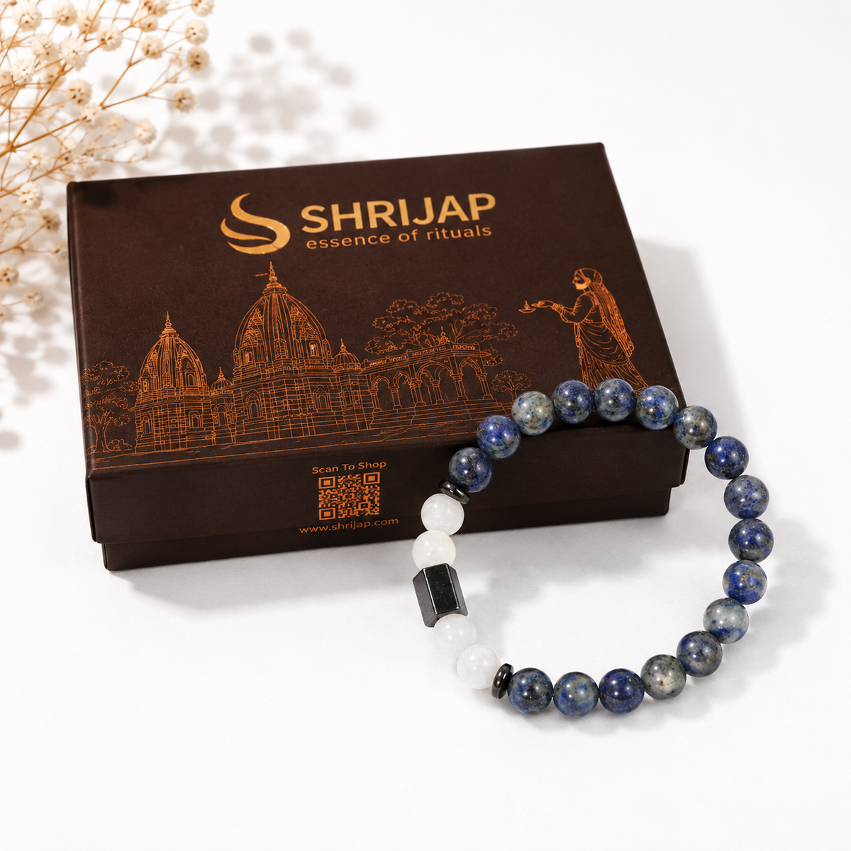 Natural Lapis Lazuli White Stone Harmony with Hematite Bracelet