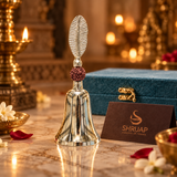 Rudraksha Leaf Handle Puja Bell German Silver With Velvet Box